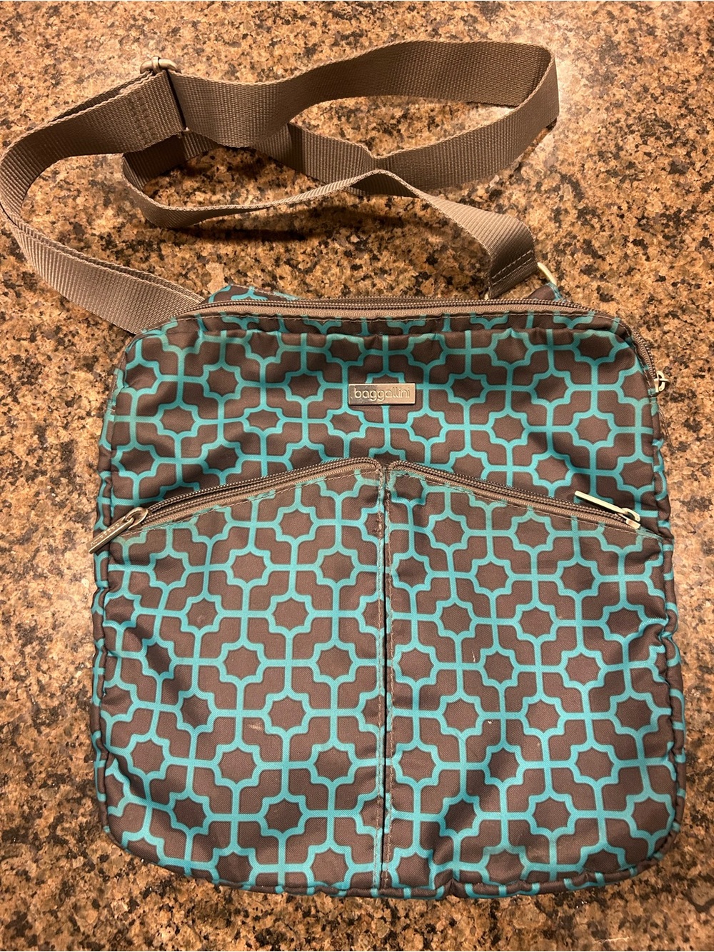 Baggallini Teal & Brown Patterned Crossbody Bag
